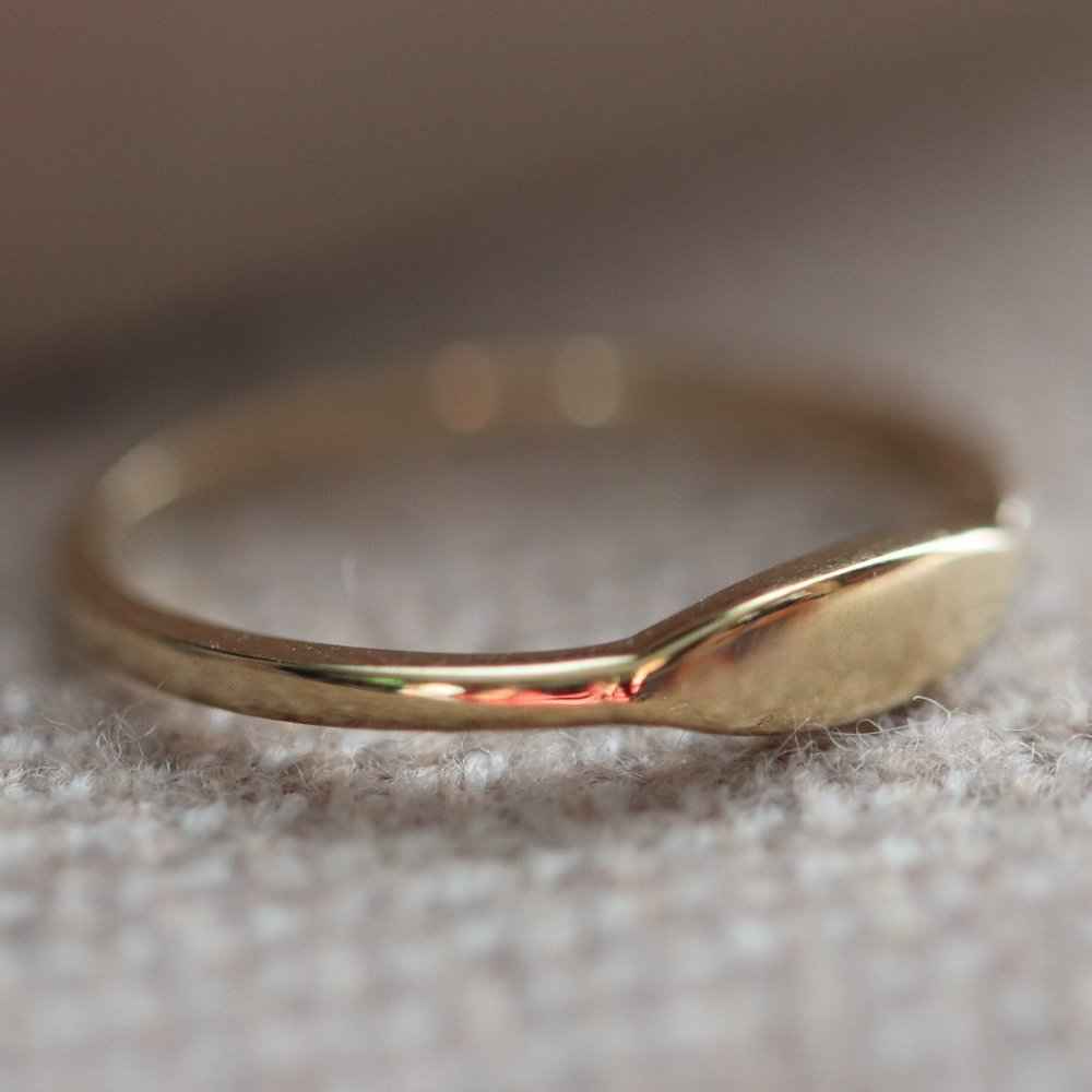 10K Solid Yellow Gold Slim Signet Ring - "Etched in Bone" by BrightlyandLilian